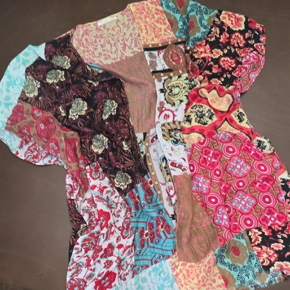DO EVERYTHING IN LOVE Colorful Patchwork Kimono One Sz - Picture 1 of 5